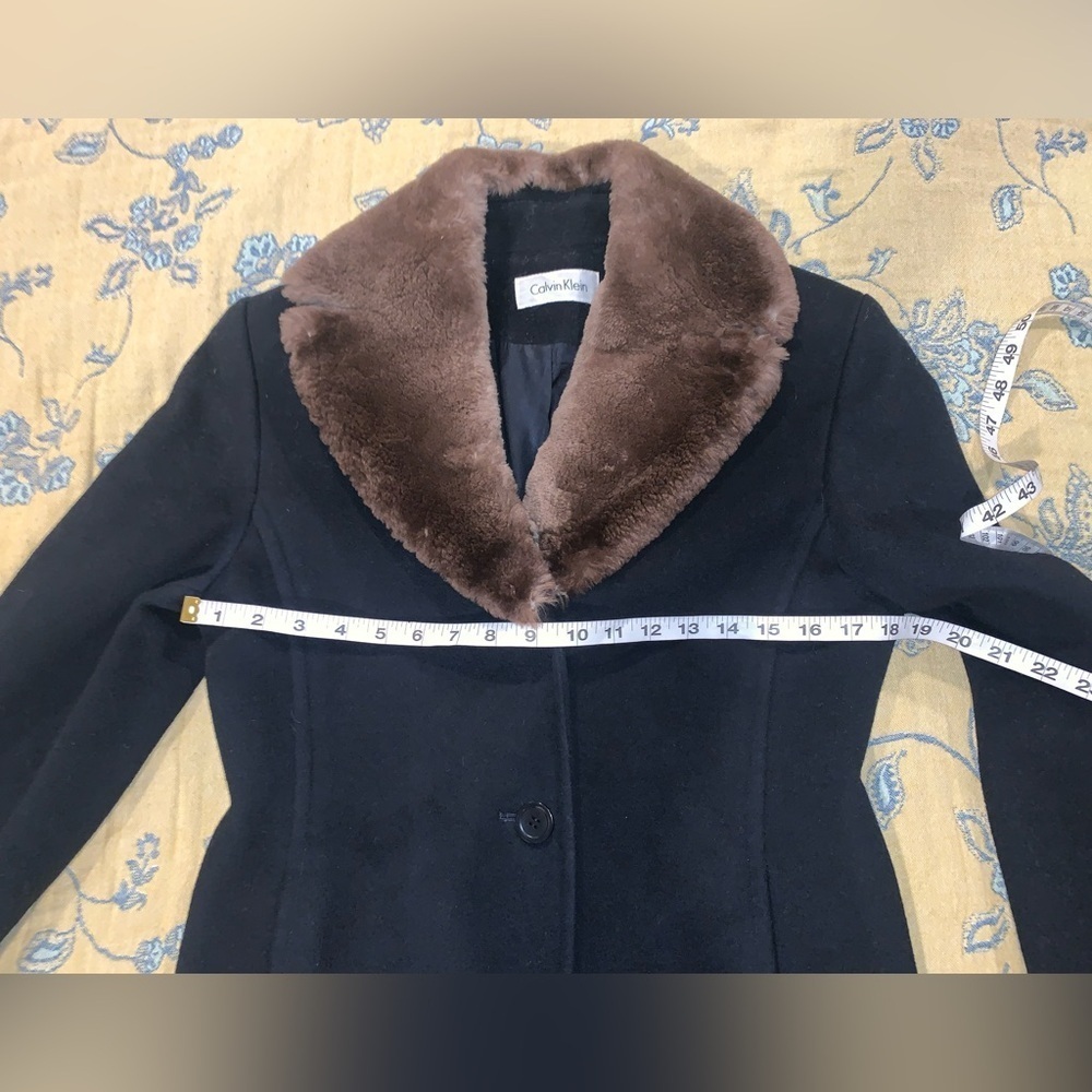 Vintage Black Merino Wool coat with brown faux fur Saks fifth Ave Women’s size 6 - Picture 7 of 14